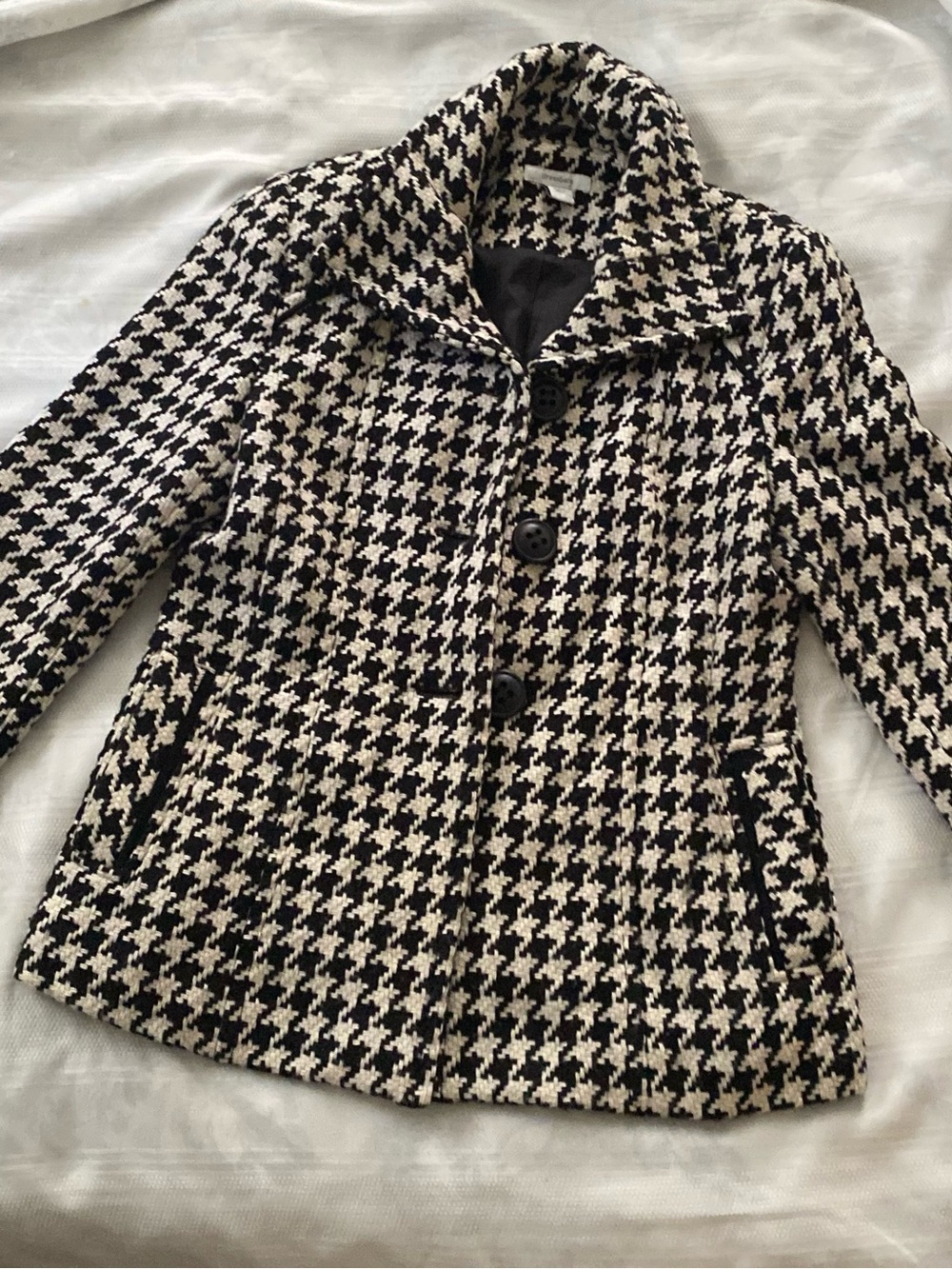 dressbarn Houndstooth Pea Coat - Black & Cream